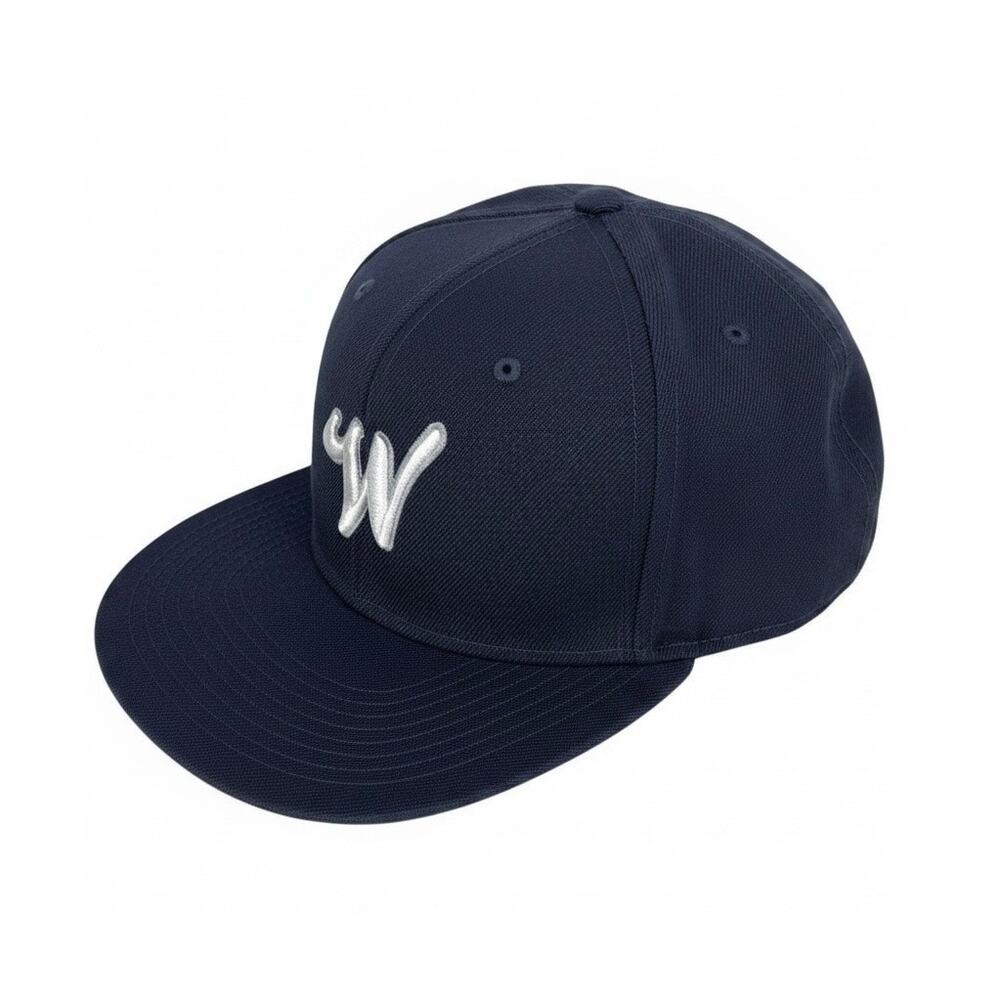 LETTER W Monogramed Hat Cap By OTTO Navy Blue & White Size ONE SIZE